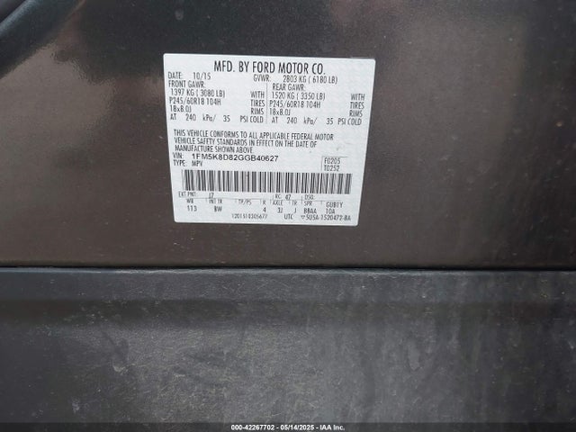 1FM5K8D82GGB40627 Ford EXPLORER XLT