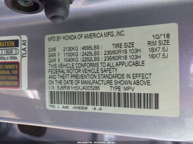 2018 HONDA CR-V 5J6RW1H5XJA005286 Photo 8