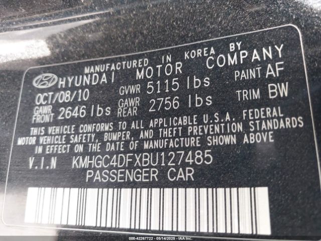 2011 HYUNDAI GENESIS KMHGC4DFXBU127485 Photo 8