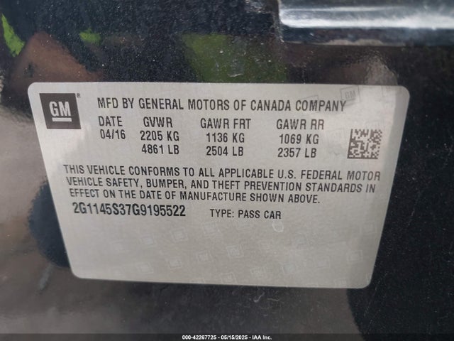 Chevrolet IMPALA 2LZ 2016 2G1145S37G9195522 Image 9