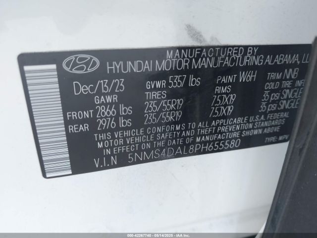 5NMS4DAL8PH655580 Hyundai Santa Fe Limited