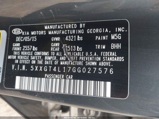5XXGT4L17GG027576 KIA Optima Lx Turbo