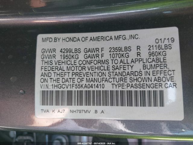 1HGCV1F55KA041410 Honda Accord Ex-l