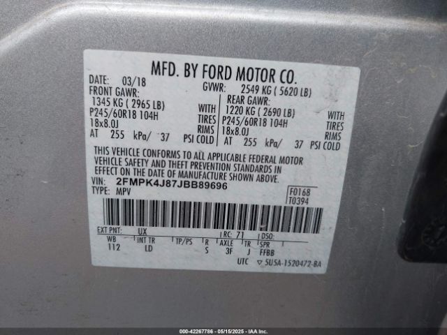 2FMPK4J87JBB89696 Ford EDGE SEL