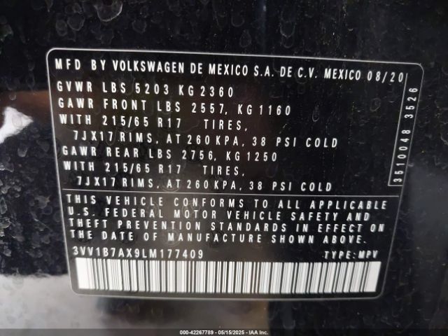 2020 VOLKSWAGEN TIGUAN 3VV1B7AX9LM177409 Photo 8