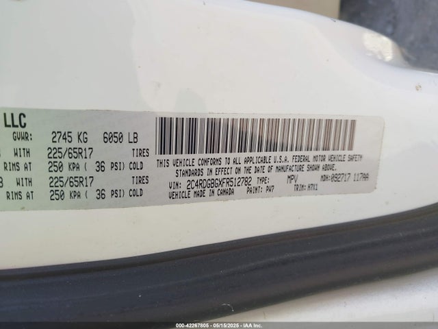 2C4RDGBGXFR512782 Dodge Grand Caravan American Value Pkg