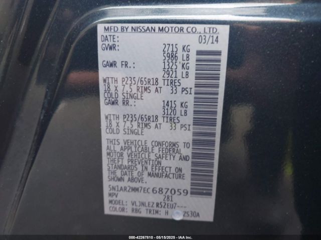 5N1AR2MM7EC687059 Nissan Pathfinder Sv