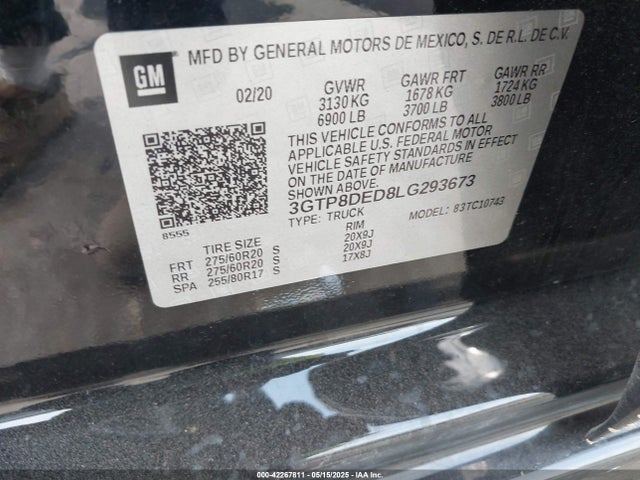 3GTP8DED8LG293673 GMC l84 - di, dfm, alum, gen 5, var 2