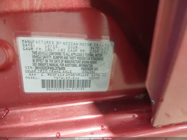 Nissan Versa Note S (sr)/s Plus/sl/sr/sv 2016 3N1CE2CP4GL375425 Image 9