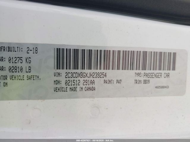 2C3CDXBGXJH239254 Dodge Charger Sxt Rwd