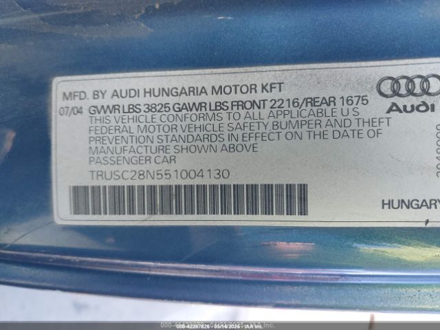 2005 AUDI TT TRUSC28N551004130 Photo 8