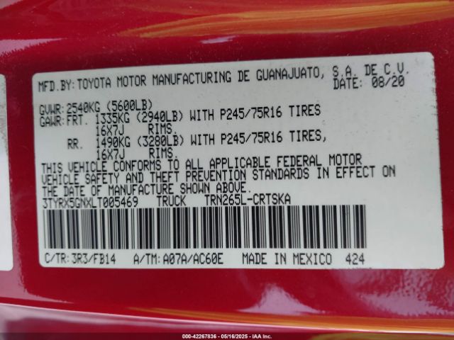 3TYRX5GNXLT005469 Toyota Tacoma Sr