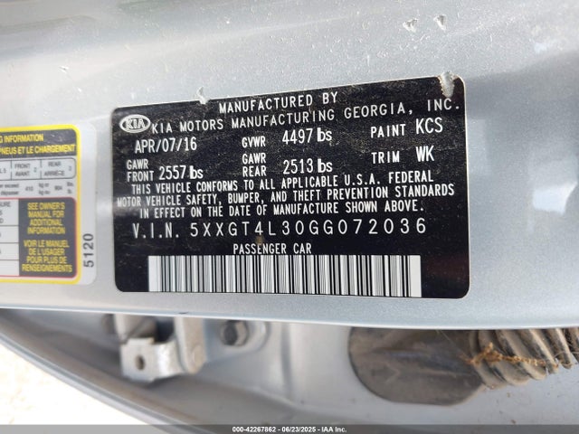 5XXGT4L30GG072036 KIA t-gdi theta ii