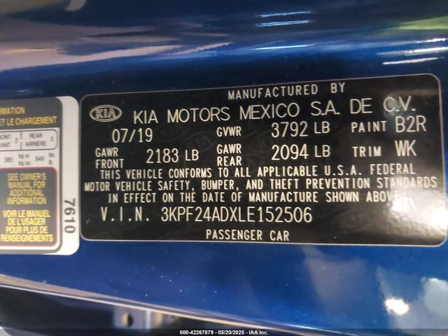 3KPF24ADXLE152506 KIA mpi nu