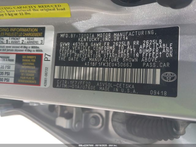 4T1BF1FK3EU450663 Toyota CAMRY SE