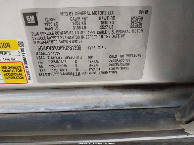 5GAKVBKD6FJ381296 Buick Enclave Leather