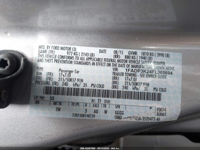1FADP3K24FL365694 Ford FOCUS SE