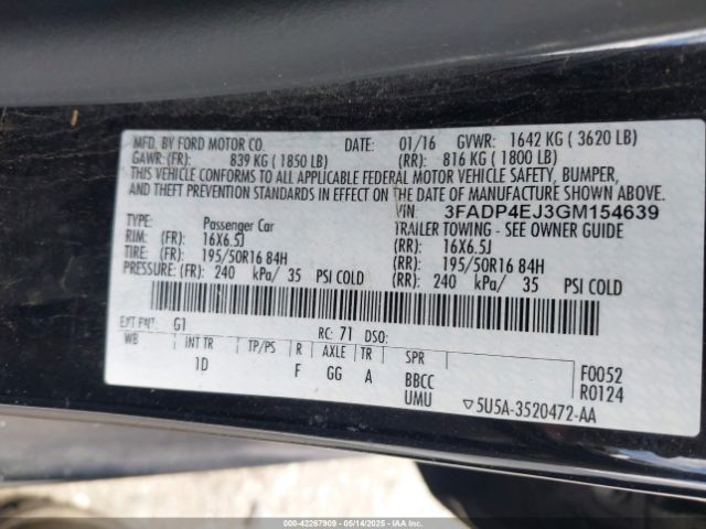 3FADP4EJ3GM154639 Ford FIESTA SE