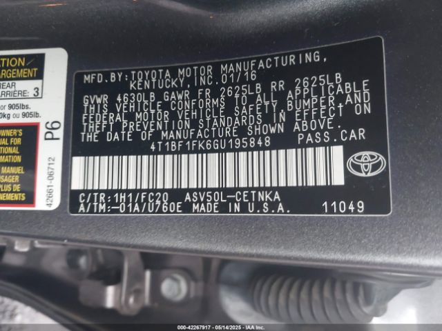 4T1BF1FK6GU195848 Toyota CAMRY LE