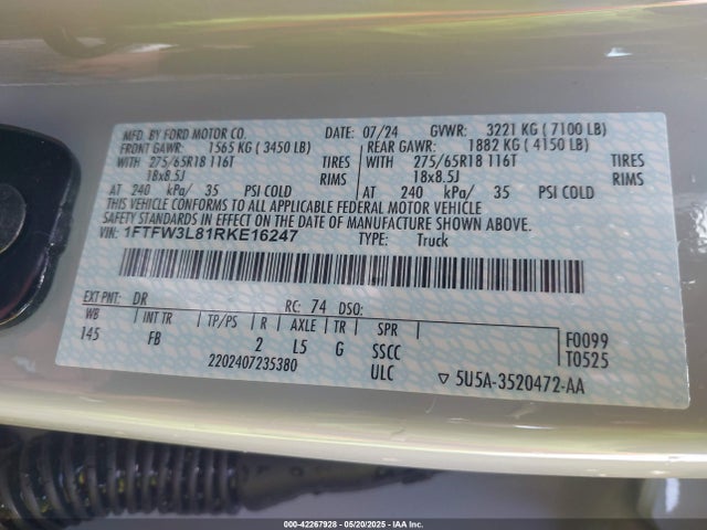 1FTFW3L81RKE16247 Ford gtdi