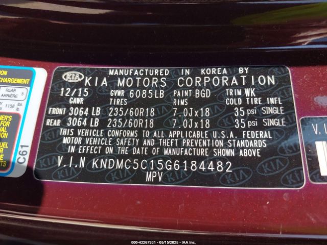 KNDMC5C15G6184482 KIA Sedona Sx