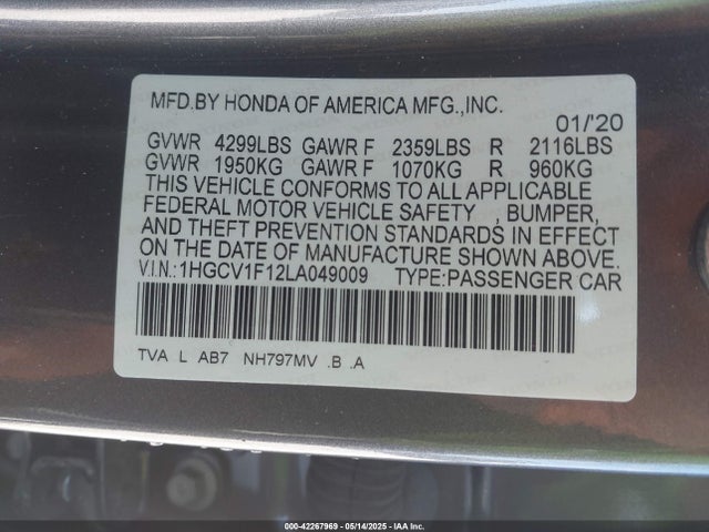 1HGCV1F12LA049009 Honda ACCORD LX