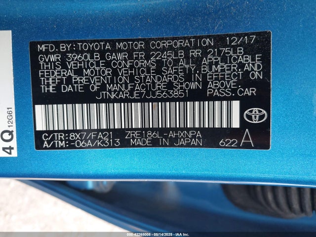JTNKARJE7JJ563851 Toyota 2zr-fae