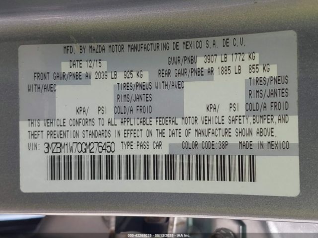 3MZBM1W70GM276450 Mazda Mazda3 I Touring