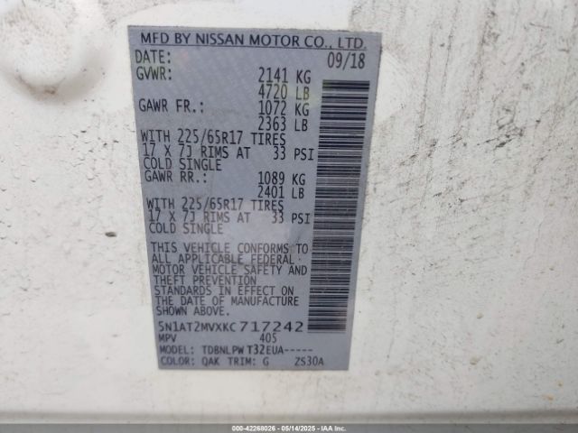 5N1AT2MVXKC717242 Nissan Rogue