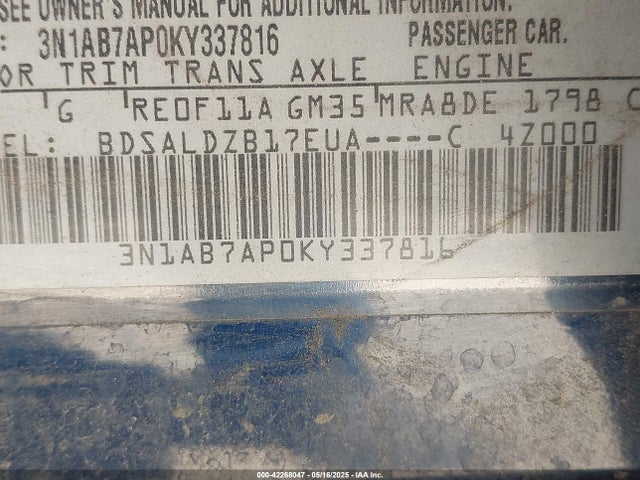 3N1AB7AP0KY337816 Nissan 2019