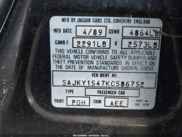 1989 JAGUAR VANDENPLAS SAJKY1547KC586752 Photo 8