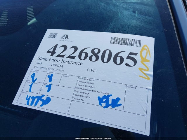 SHHFK7H32KU217449 Honda Civic Lx