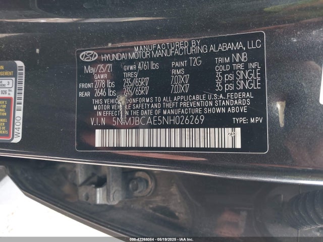 5NMJBCAE5NH026269 Hyundai TUCSON SEL