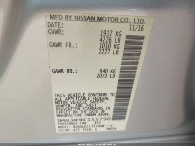 1N4AL3AP4HC155790 Nissan 2017