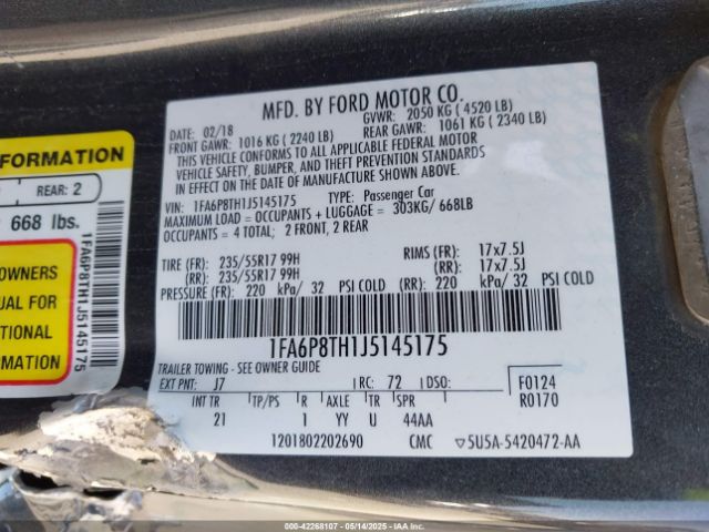 2018 FORD MUSTANG 1FA6P8TH1J5145175 Photo 8