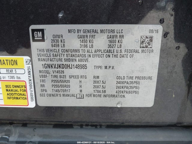 1GNKVJKD0HJ148985 Chevrolet Traverse Premier