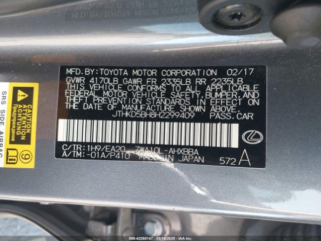 JTHKD5BH8H2299409 Lexus CT 200H