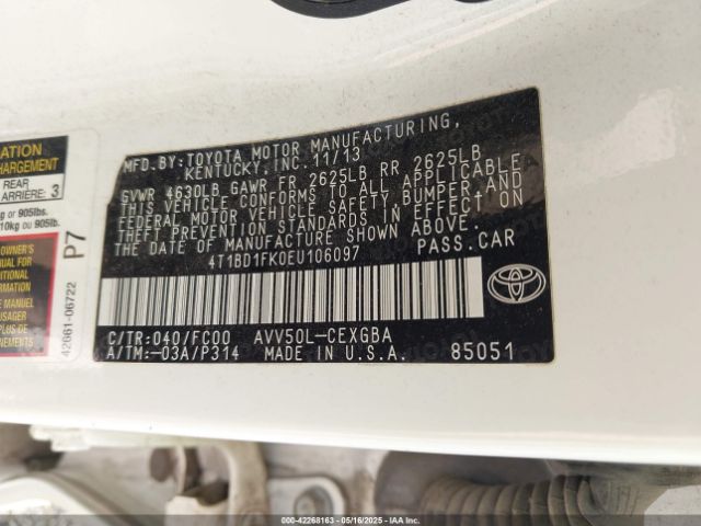 4T1BD1FK0EU106097 Toyota Camry Hybrid Xle