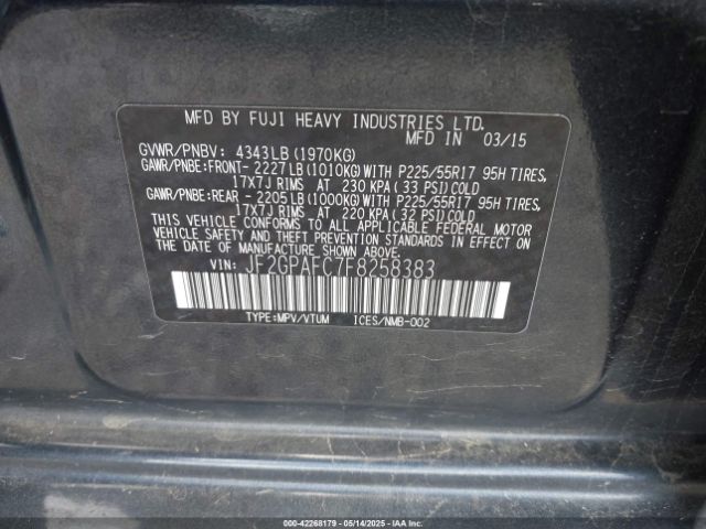 JF2GPAFC7F8258383 Subaru 2.0l naturally aapirated