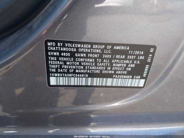 1VWBV7A38FC044618 Volkswagen Passat 2.0l Tdi Se