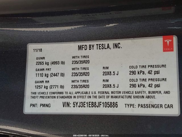 2018 TESLA MODEL 3 5YJ3E1EB8JF105886 Photo 8