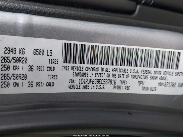 1C4RJFBG9EC567816 Jeep Grand Cherokee Limited