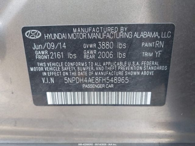 5NPDH4AE8FH548965 Hyundai ELANTRA SE