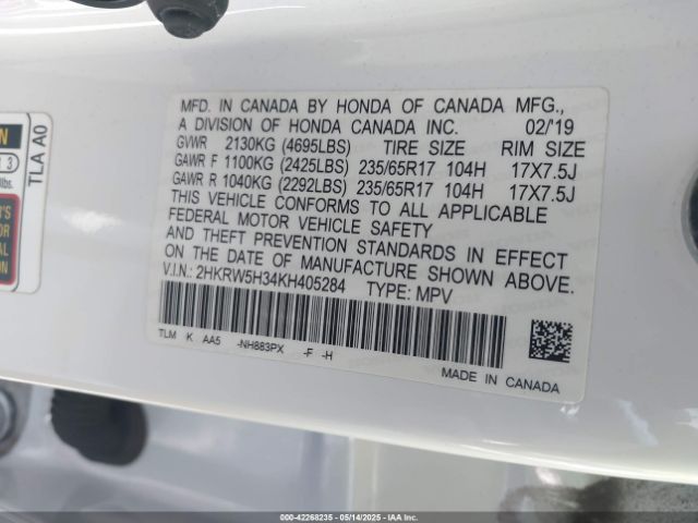 2HKRW5H34KH405284 Honda CR-V LX