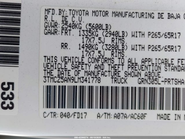 3TMCZ5AN9LM341778 Toyota Tacoma Trd Sport