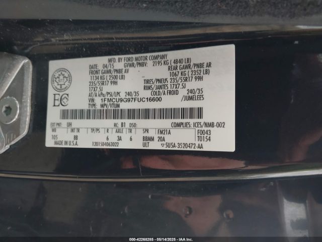 1FMCU9G97FUC16600 Ford ESCAPE SE