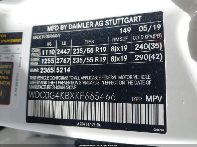 WDC0G4KBXKF665466 Mercedes-Benz m274