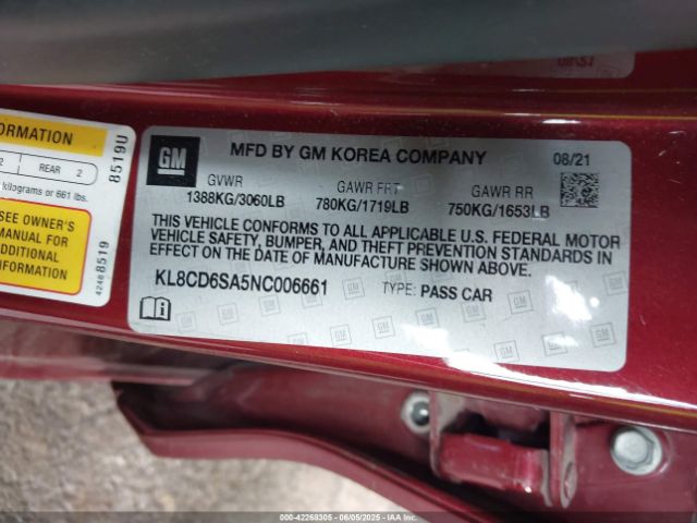 KL8CD6SA5NC006661 Chevrolet Spark Fwd 1lt Automatic