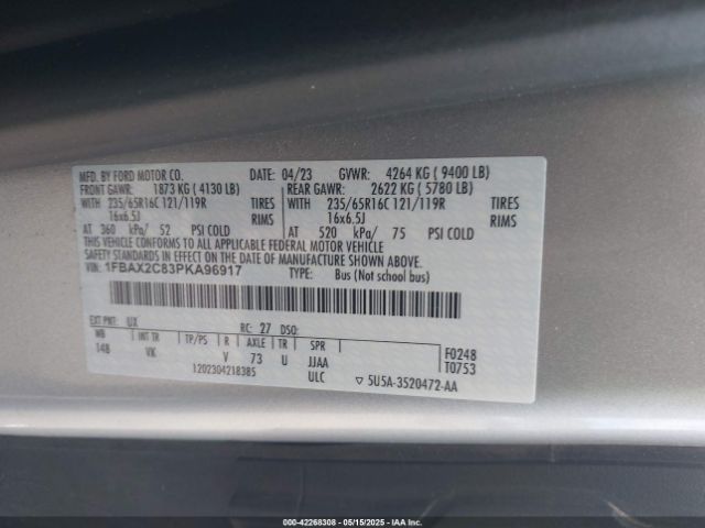 1FBAX2C83PKA96917 Ford Transit-350 Passenger Van Xl