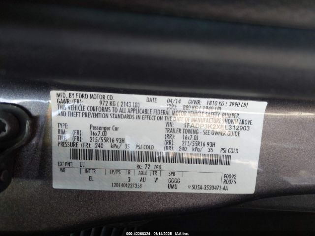 1FADP3K2XEL312903 Ford FOCUS SE
